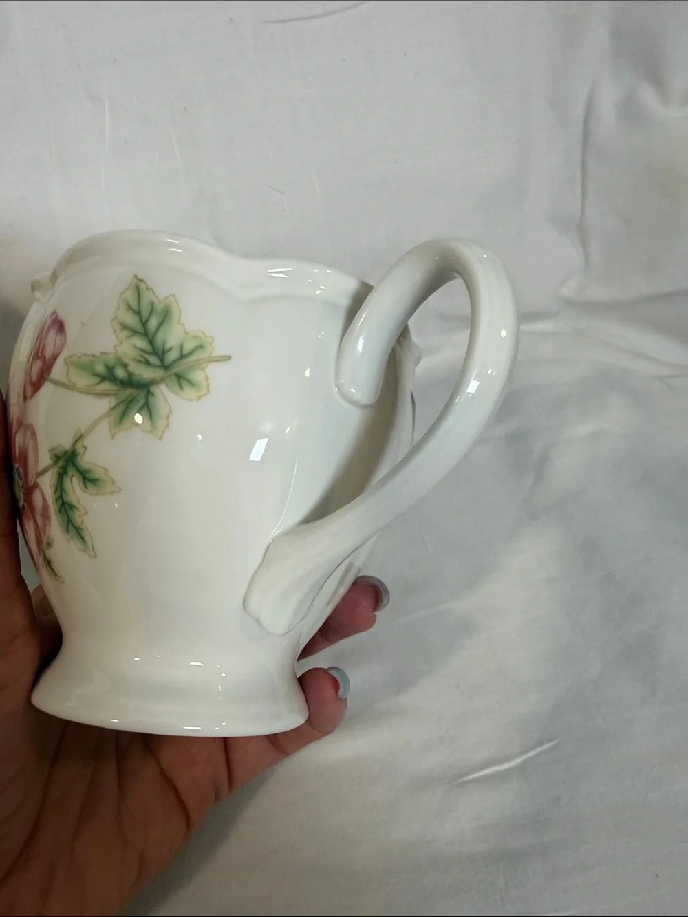 Lenox Butterfly Meadow Porcelain Creamer in White with Yellow and Pink